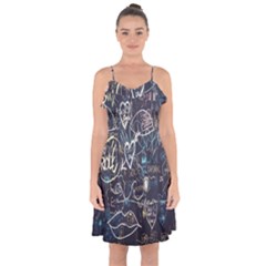 Graffiti Chalkboard Blackboard Love Ruffle Detail Chiffon Dress by Celenk