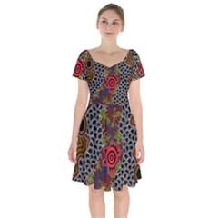 Aboriginal Art - Meeting Places Short Sleeve Bardot Dress by hogartharts