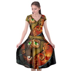 Funny Giraffe With Helmet Cap Sleeve Wrap Front Dress by FantasyWorld7