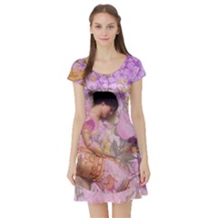 Violets For The Birds  Short Sleeve Skater Dress by pastpresents