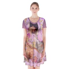 Violets For The Birds  Short Sleeve V-neck Flare Dress by pastpresents