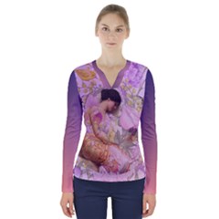 Violets For The Birds  V-neck Long Sleeve Top by pastpresents