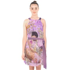 Violets For The Birds  Halter Collar Waist Tie Chiffon Dress by pastpresents