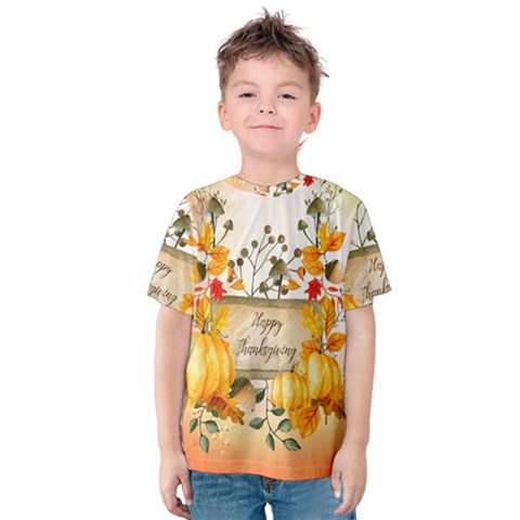 Happy Thanksgiving With Pumpkin Kids  Cotton Tee by FantasyWorld7