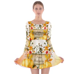 Happy Thanksgiving With Pumpkin Long Sleeve Skater Dress by FantasyWorld7