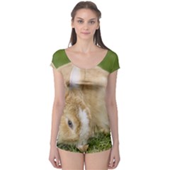 Beautiful Blue Eyed Bunny On Green Grass Boyleg Leotard  by Ucco