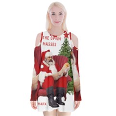 Karl Marx Santa  Velvet Long Sleeve Shoulder Cutout Dress by Valentinaart