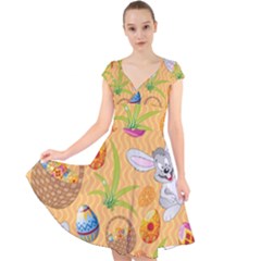 Easter Bunny And Egg Basket Cap Sleeve Front Wrap Midi Dress by allthingseveryone