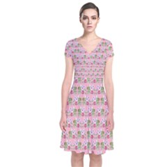 Floral Pattern Short Sleeve Front Wrap Dress by SuperPatterns