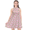 Floral Pattern Halter Neckline Chiffon Dress  View1