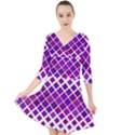 Pattern Square Purple Horizontal Quarter Sleeve Front Wrap Dress	 View1