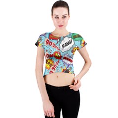 Comic Pattern Crew Neck Crop Top by Bigfootshirtshop