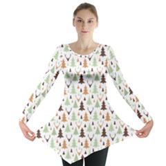 Reindeer Christmas Tree Jungle Art Long Sleeve Tunic  by patternstudio