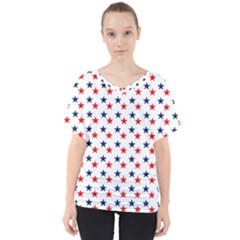 Patriotic Red White Blue Stars Usa V-neck Dolman Drape Top by Celenk