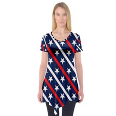 Patriotic Red White Blue Stars Short Sleeve Tunic  by Celenk