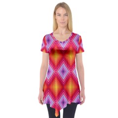 Texture Surface Orange Pink Short Sleeve Tunic  by Celenk