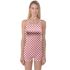 Sexy Red And White Polka Dot One Piece Boyleg Swimsuit by PodArtist