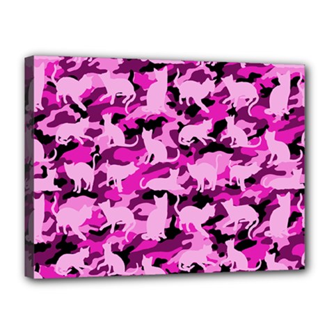 Hot Pink Catmouflage Camouflage Canvas 16  X 12  by PodArtist