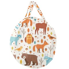 Woodland Friends Pattern Giant Round Zipper Tote by Bigfootshirtshop