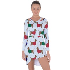 Dachshund Dog Cartoon Art Asymmetric Cut-out Shift Dress by Celenk