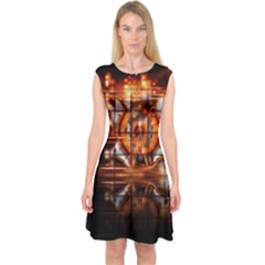 Butterfly Brown Puzzle Background Capsleeve Midi Dress by Celenk