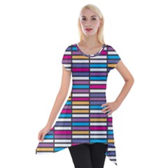 Color Grid 01 Short Sleeve Side Drop Tunic by jumpercat