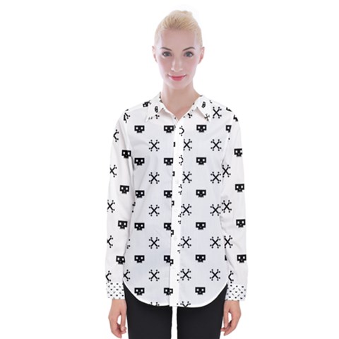 Black Pixel Skull Pirate Womens Long Sleeve Shirt by jumpercat