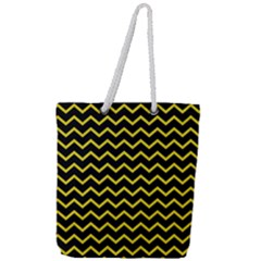 Yellow Chevron Full Print Rope Handle Tote (large) by jumpercat