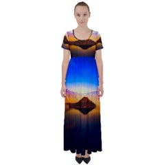 Crater Lake Oregon Mountains High Waist Short Sleeve Maxi Dress by BangZart