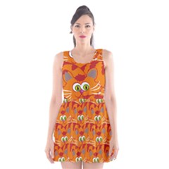 Animals Pet Cats Mammal Cartoon Scoop Neck Skater Dress by BangZart