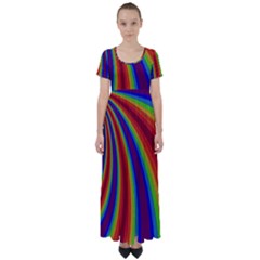 Abstract Pattern Lines Wave High Waist Short Sleeve Maxi Dress by BangZart