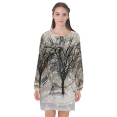 Snow Snowfall New Year S Day Long Sleeve Chiffon Shift Dress  by BangZart