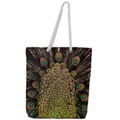 Peacock Feathers Wheel Plumage Full Print Rope Handle Tote (large) by BangZart