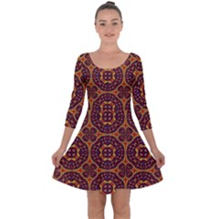 Geometric Pattern Quarter Sleeve Skater Dress by linceazul