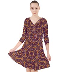 Geometric Pattern Quarter Sleeve Front Wrap Dress	 by linceazul