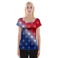 America Patriotic Red White Blue Cap Sleeve Tops by BangZart