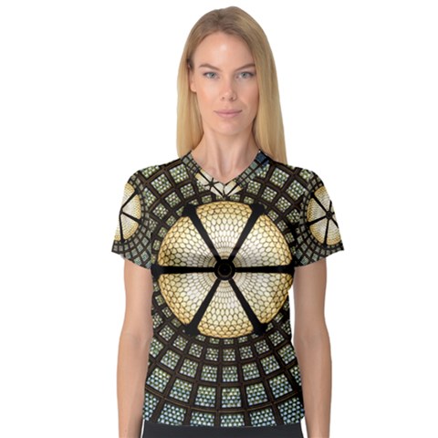 Stained Glass Colorful Glass V-neck Sport Mesh Tee by BangZart