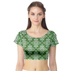 St Patrick S Day Damask Vintage Short Sleeve Crop Top by BangZart