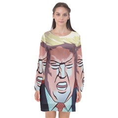 Donald Trump Pop Art President Usa Long Sleeve Chiffon Shift Dress  by BangZart