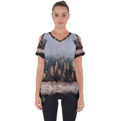 Trees Plants Nature Forests Lake Cut Out Side Drop Tee by BangZart