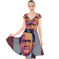 George W Bush Pop Art President Usa Cap Sleeve Front Wrap Midi Dress by BangZart