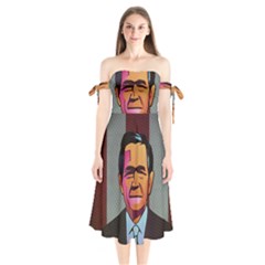 George W Bush Pop Art President Usa Shoulder Tie Bardot Midi Dress by BangZart