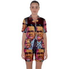 George W Bush Pop Art President Usa Satin Short Sleeve Pyjamas Set by BangZart