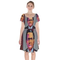 George W Bush Pop Art President Usa Short Sleeve Bardot Dress by BangZart