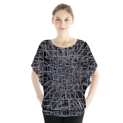 Black Abstract Structure Pattern Blouse by BangZart