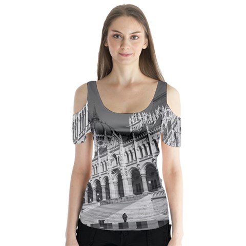 Architecture Parliament Landmark Butterfly Sleeve Cutout Tee  by BangZart