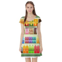 Supermarket Shelf Products Snacks Short Sleeve Skater Dress by Celenk