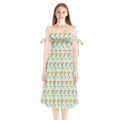 Birds Hummingbirds Wings Shoulder Tie Bardot Midi Dress by Celenk