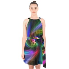 Peacock Bird Animal Feather Halter Collar Waist Tie Chiffon Dress by Celenk