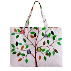 Tree Root Leaves Owls Green Brown Zipper Mini Tote Bag by Celenk